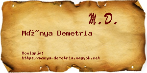Mánya Demetria névjegykártya